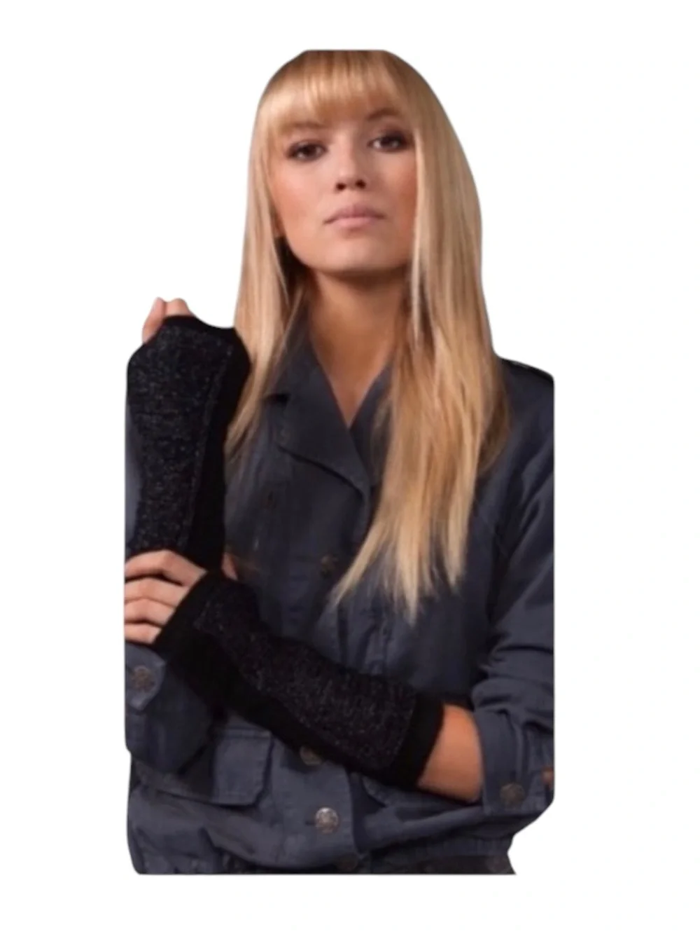 Rare: new Pencey ✵ Fringe Fingerless Gloves ✵ Black Metallic ✵ Edgy Chic Blingy